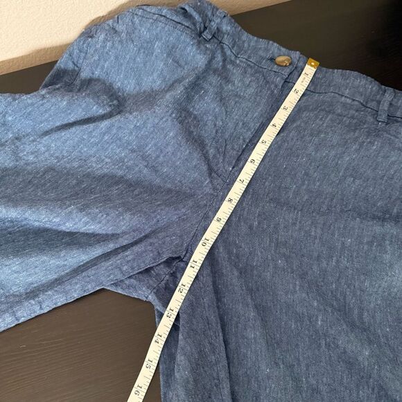 J Jill Linen Stretch Pants Womens Sz L Petite Blue Cropped Linen Blend Coastal - Picture 11 of 12